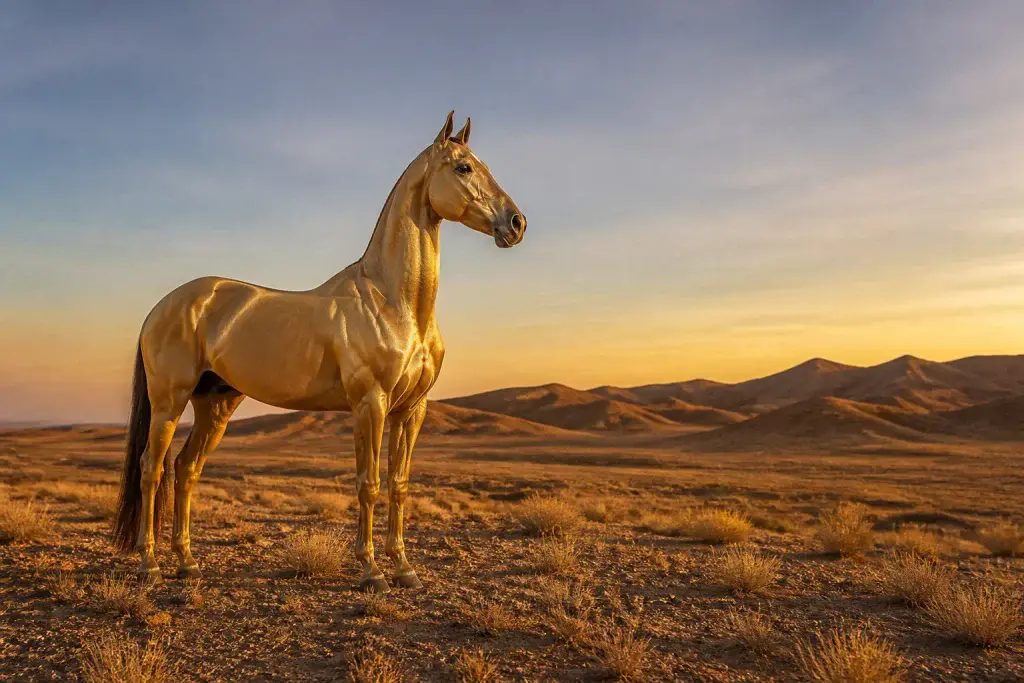 Akhal teke dore sous le soleil