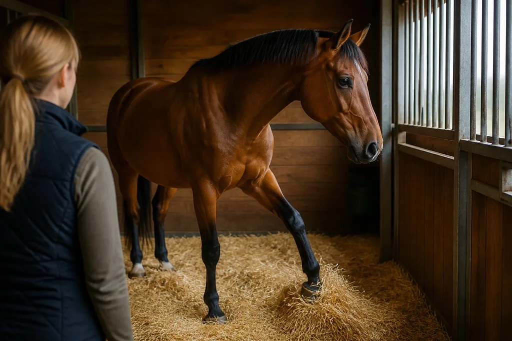 Cheval dans son box moment de quietude