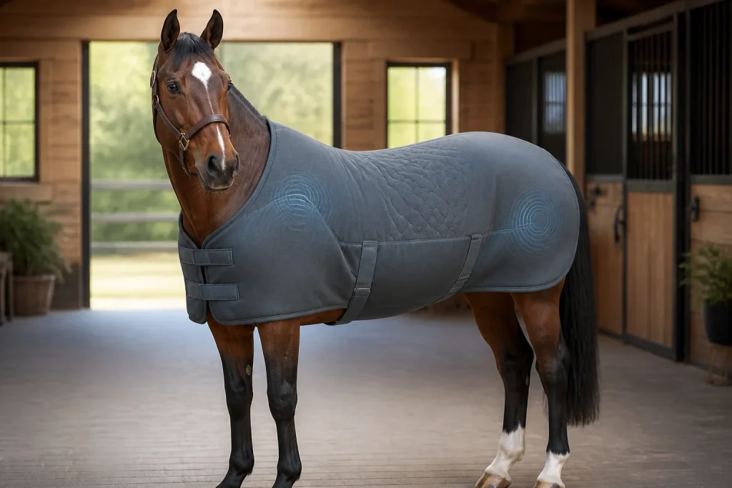 Cheval au repos avec couverture massante