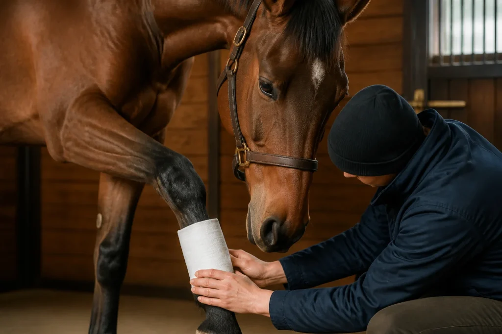 Soin attentif dun cheval dans une ecurie
