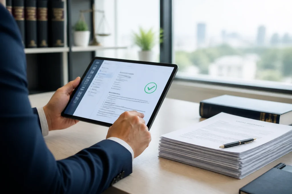 Analyse juridique sur tablette