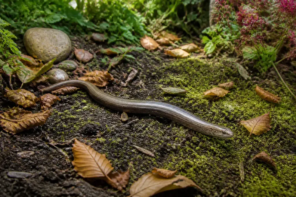 Orvet dans un jardin dautomne