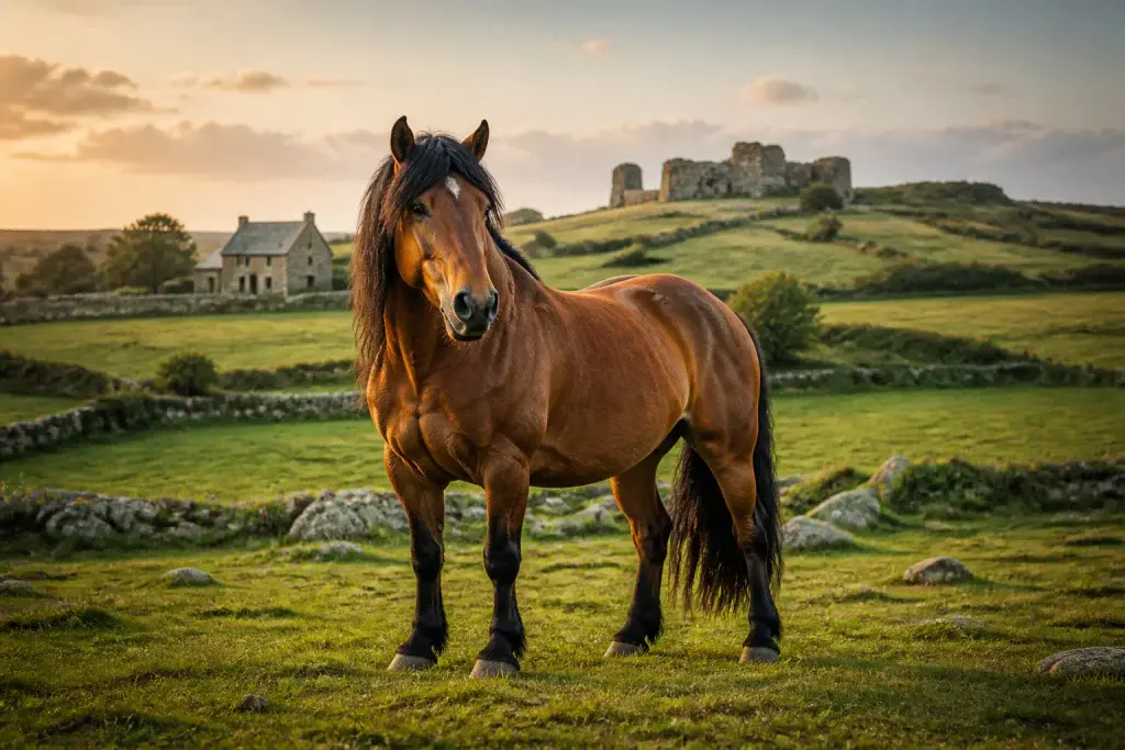 Cheval breton au coucher du soleil