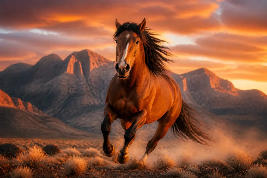 Mustang sauvage au coucher du soleil