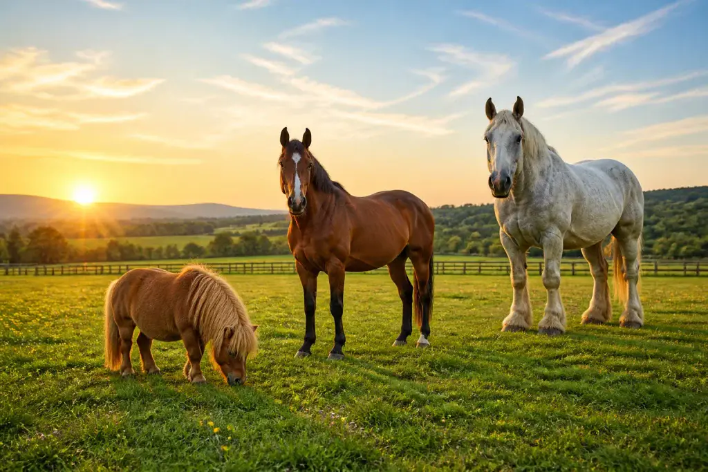 Diversite equine au coucher du soleil