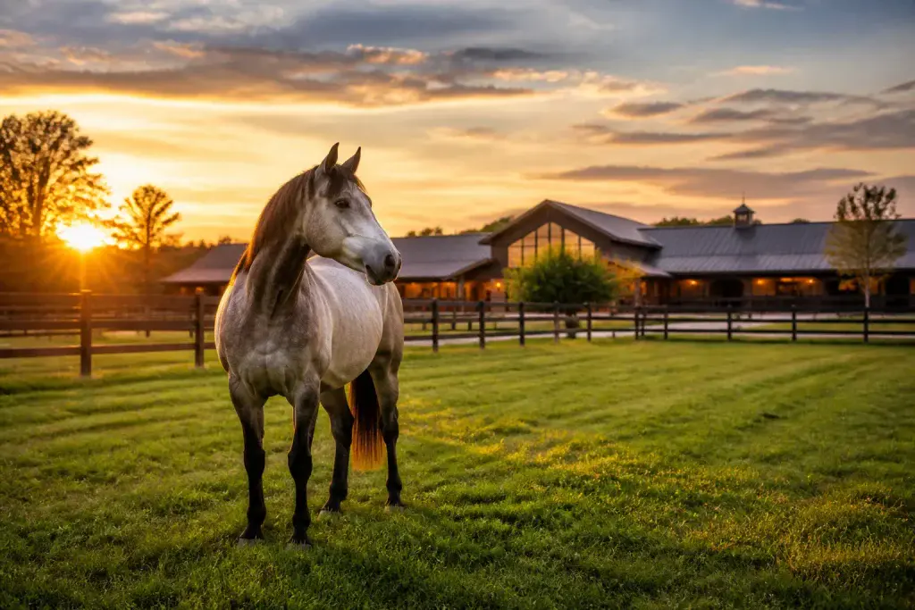Cheval majestueux au coucher du soleil