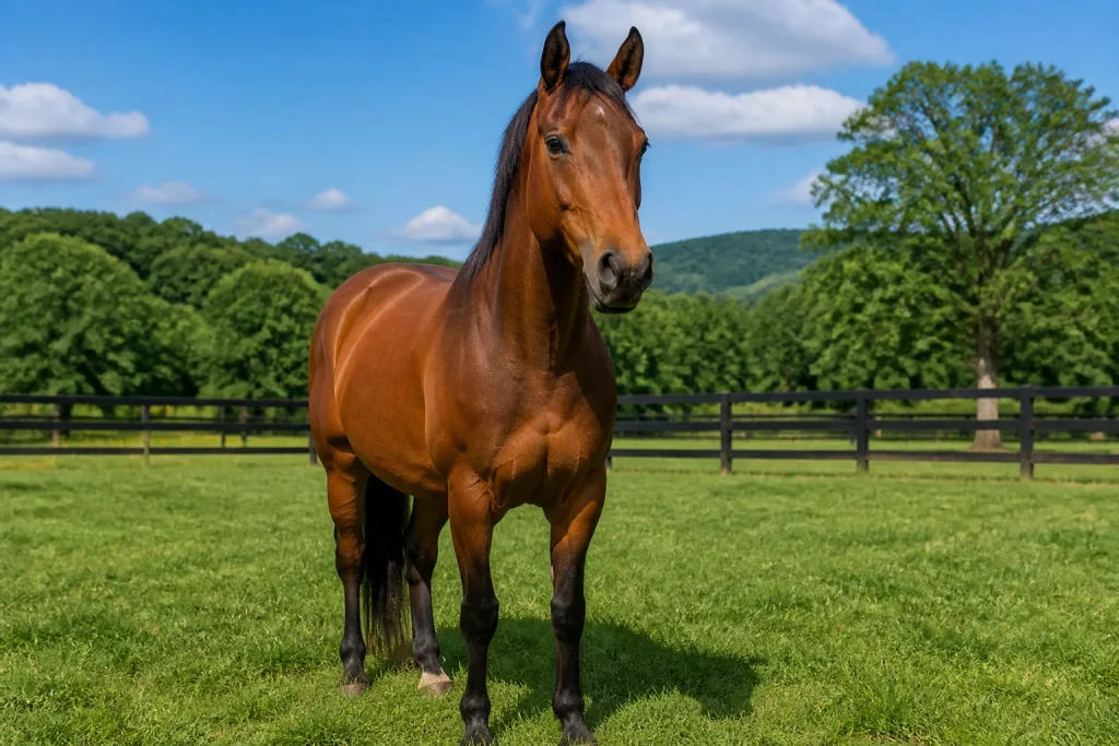 Cheval sain dans un pre verdoyant