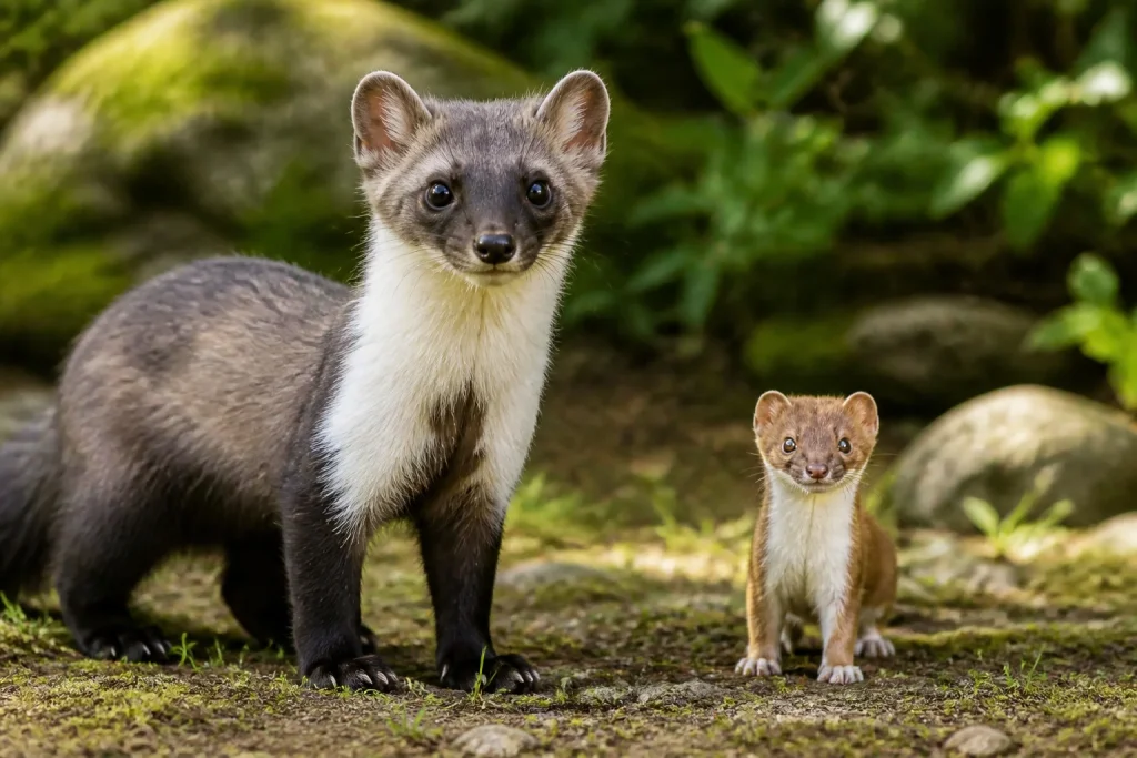 Fouine et belette curieuses en foret