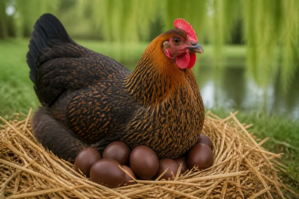 Poule marans et ses oeufs chocolat