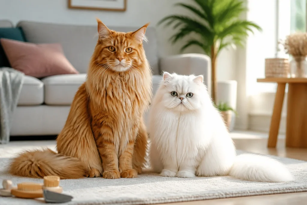 Maine coon et persan duo majestueux