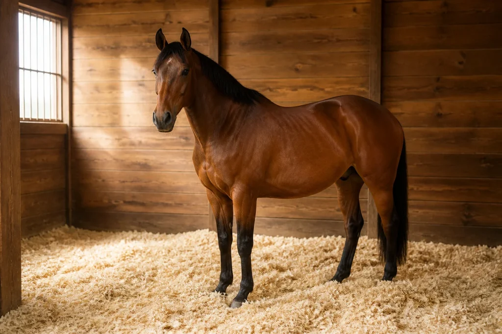 Cheval majestueux dans son box confortable